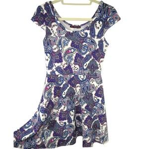 Myth Women's Paisly Print Textured Cap Sleeve Fit And Flare Dress Size Small